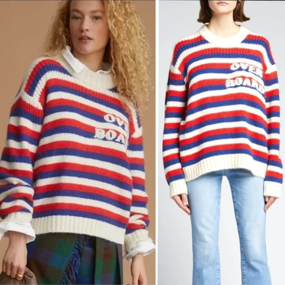 New! Mother The Biggie Oversized Sweater Overboard Stripped
